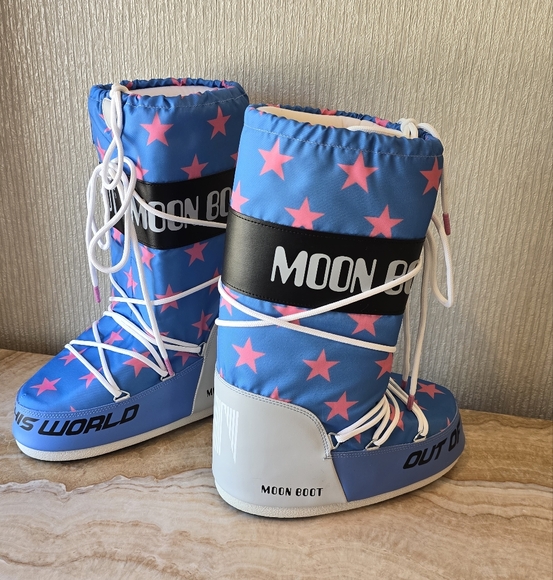 Moon Boot Icon Retrobiker Snow Boots Blue Pink Moon Boot Stars Snow Boots - Picture 5 of 14